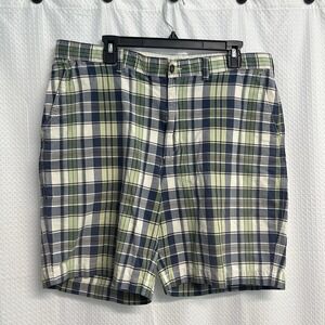 Lands End Blue Green Plaid Chino Shorts Preppy Classic 36 (38x9")